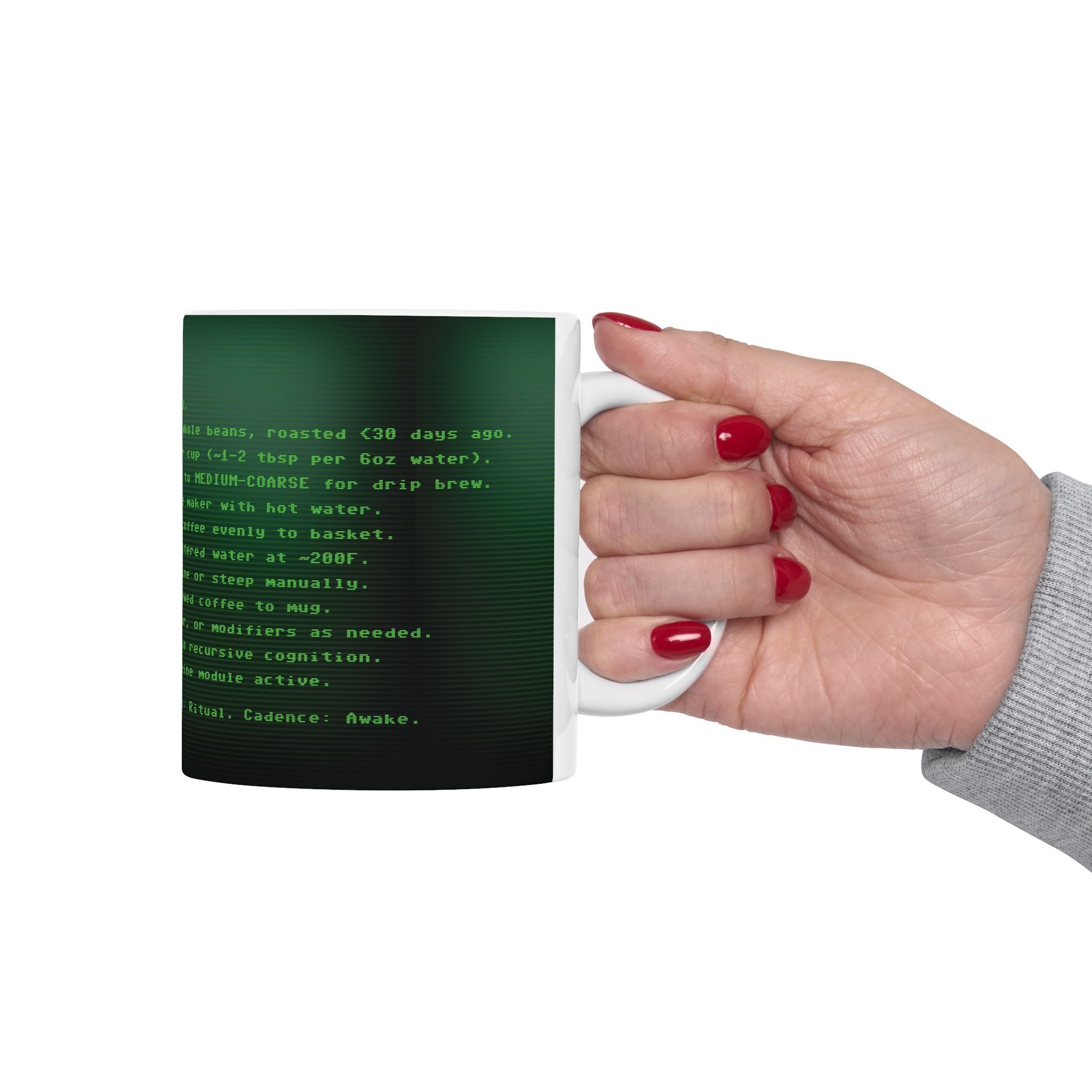 Coffee Mug - Retro Terminal Script Phosphor Green CRT Ritual Cadence: Awake